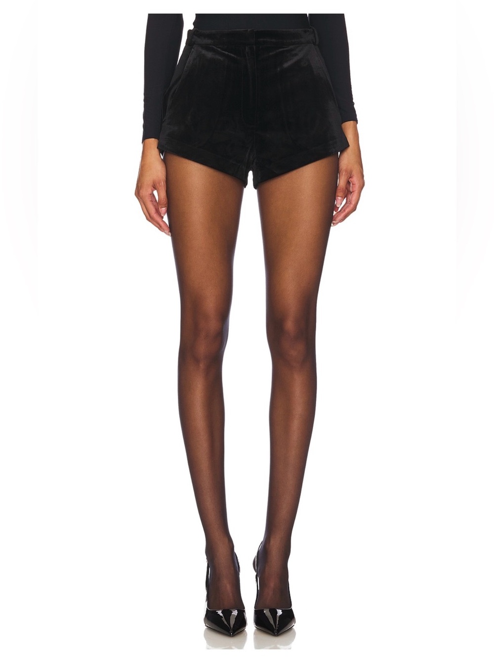 BRAND NEW*KELSO SHORTS
Amanda Uprichard
Black Velvet High-Waist Shorts
